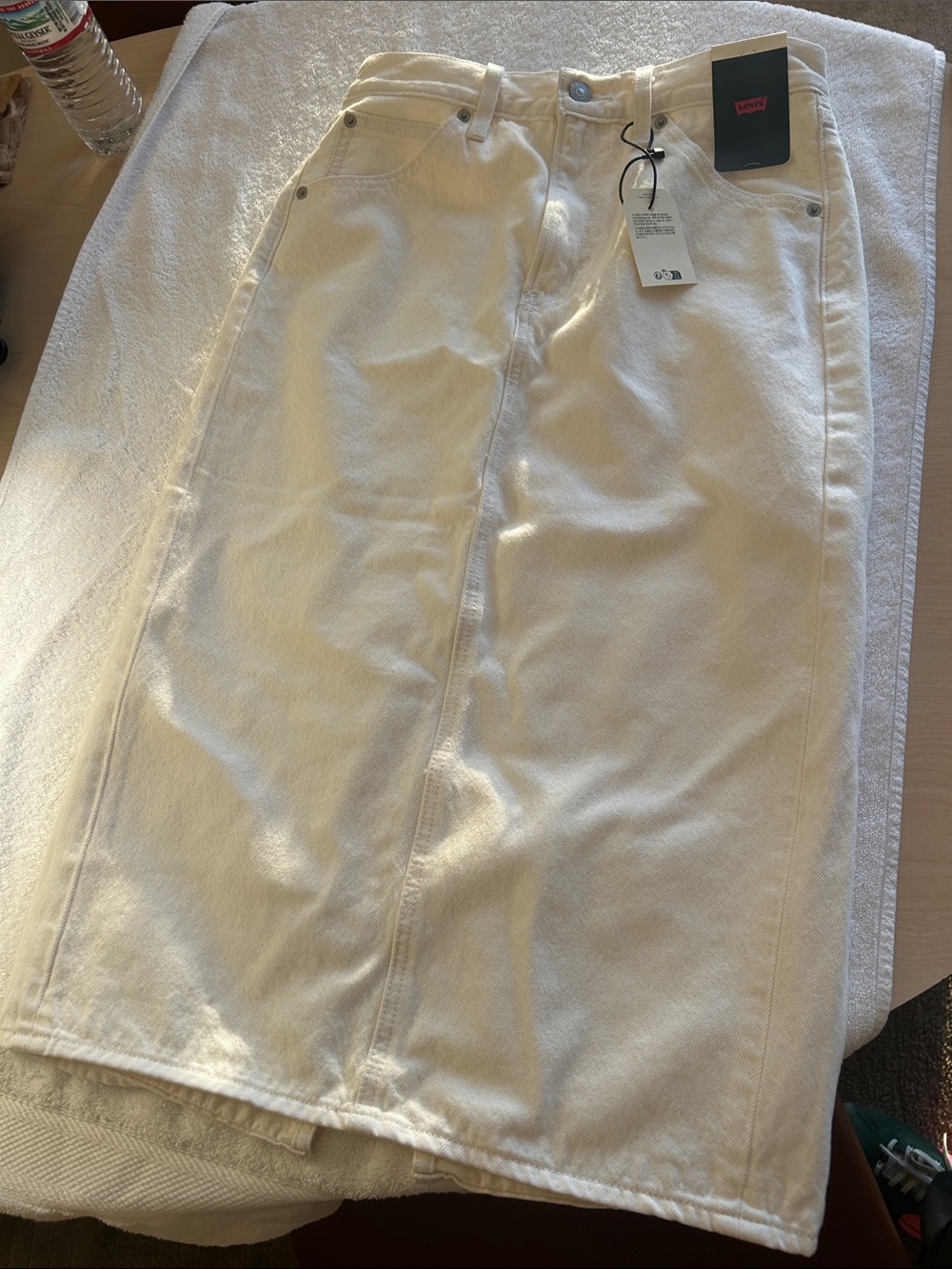 Levi's Cream High-Rise Denim Midi Skirt